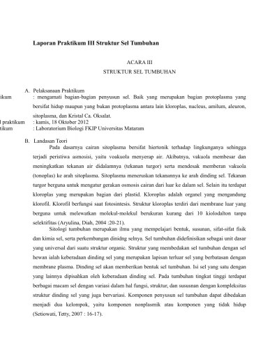 Laporan Praktikum III Struktur Sel Tumbuhan