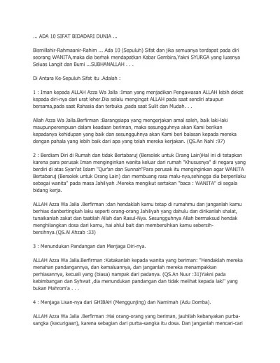 Ada 10 Sifat Bidadari Dunia