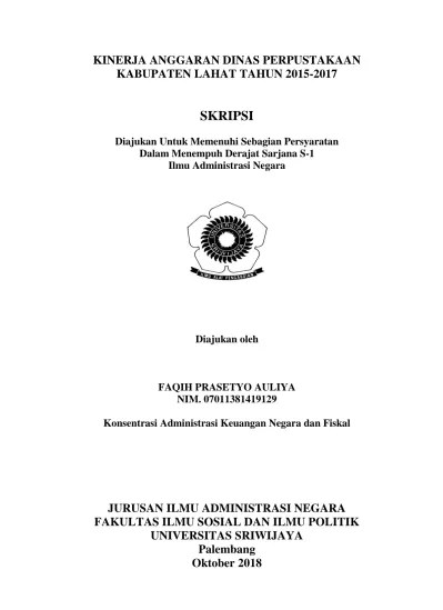 KINERJA ANGGARAN DINAS PERPUSTAKAAN KABUPATEN LAHAT TAHUN SKRIPSI
