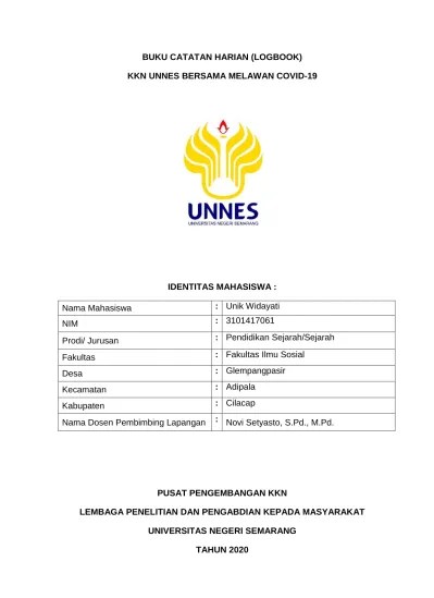 BUKU CATATAN HARIAN (LOGBOOK) KKN UNNES BERSAMA MELAWAN COVID-19
