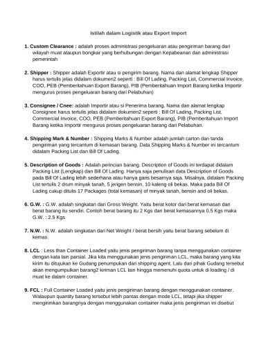 Istilah dalam Logistik atau Export Import
