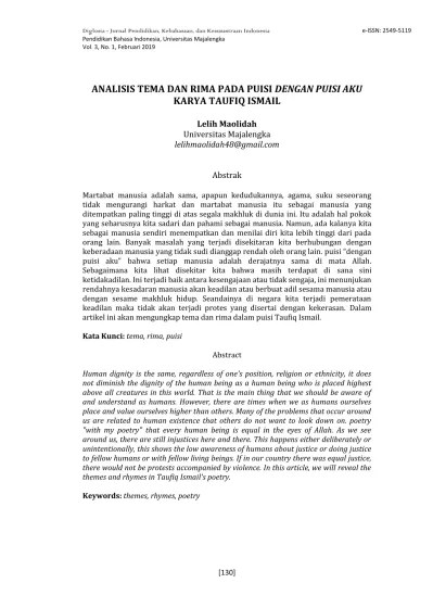 ANALISIS TEMA DAN RIMA PADA PUISI DENGAN PUISI AKU KARYA TAUFIQ ISMAIL