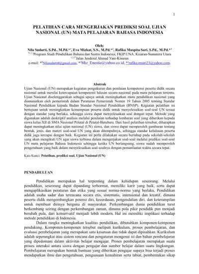 PELATIHAN CARA MENGERJAKAN PREDIKSI SOAL UJIAN NASIONAL (UN) MATA PELAJARAN  BAHASA INDONESIA