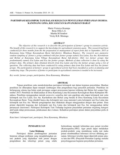 PARTISIPASI KELOMPOK TANI DALAM KEGIATAN PENYULUHAN PERTANIAN DI DESA  KANONANG LIMA, KECAMATAN KAWANGKOAN BARAT