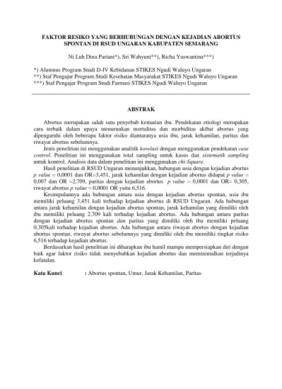 FAKTOR RESIKO YANG BERHUBUNGAN DENGAN KEJADIAN ABORTUS SPONTAN DI RSUD  UNGARAN KABUPATEN SEMARANG