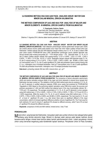 Uji Banding Metode Ssa Dan Aan Pada Analisis Unsur Mayor Dan Minordalam  Mineral Zirkon Kalimantan.