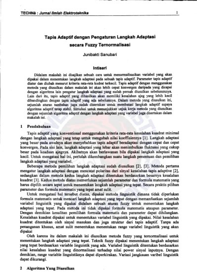 Tapis Adaptif dengan Pengaturan Langkah Adaptasi secara Fuzzy  Ternormalisasi. lntisari