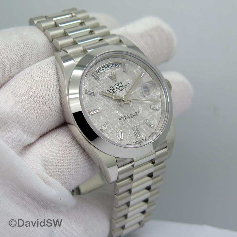 Rolex 228206 Day Date 40 Platinum With Meteorite Baguette Diamond Dial Davidsw