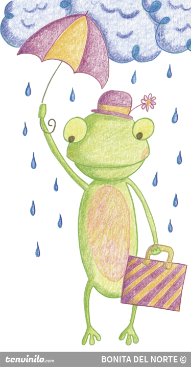 Sticker Enfant Personnage Grenouille Parapluie Tenstickers