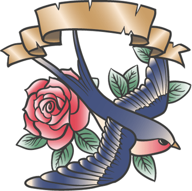 Sticker Decorativo Tatuaggio Rondine E Rosa - Tenstickers