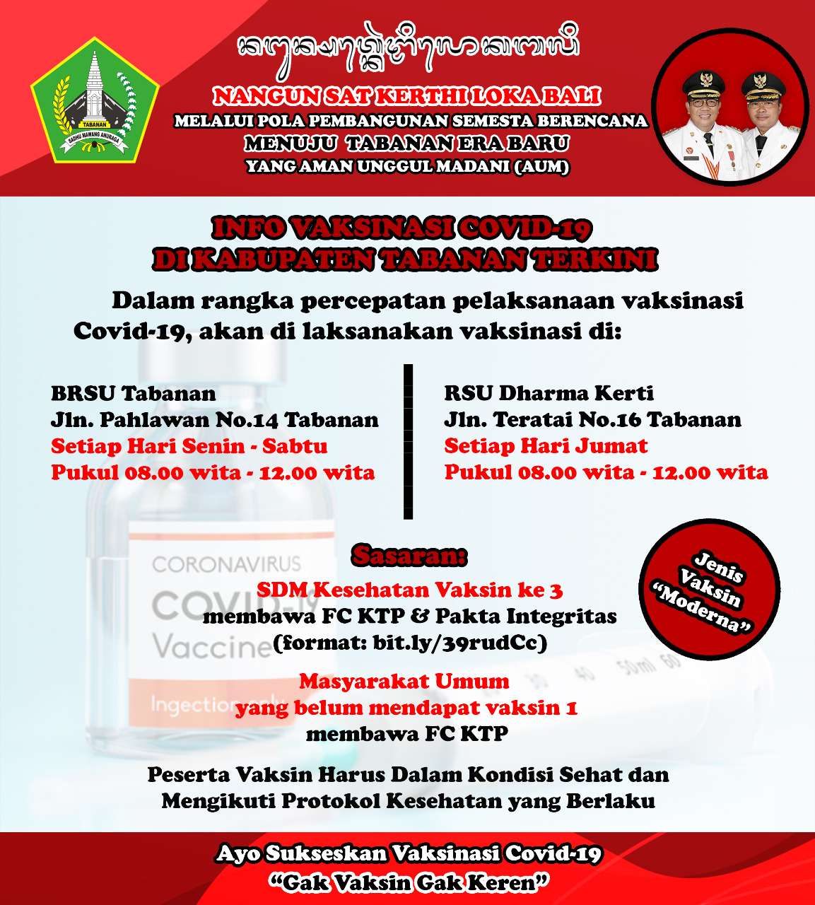 Info Vaksinasi Covid-19 Di Kabupaten Tabanan Terkini – Dinas Kesehatan