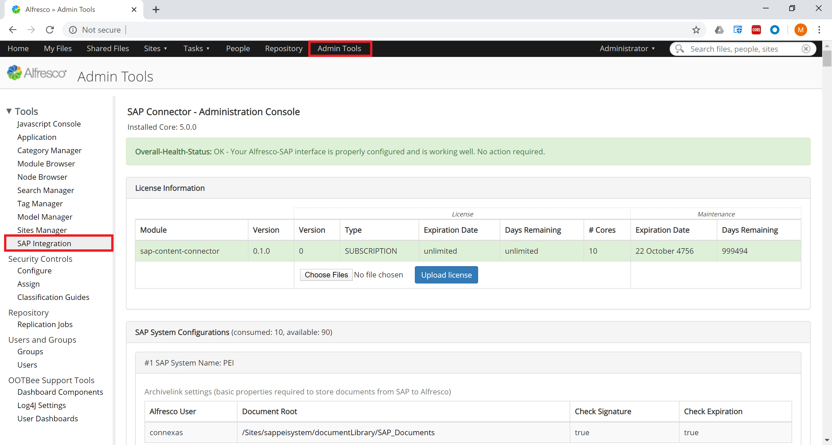 Alfresco Docs - Administer SAP Connector