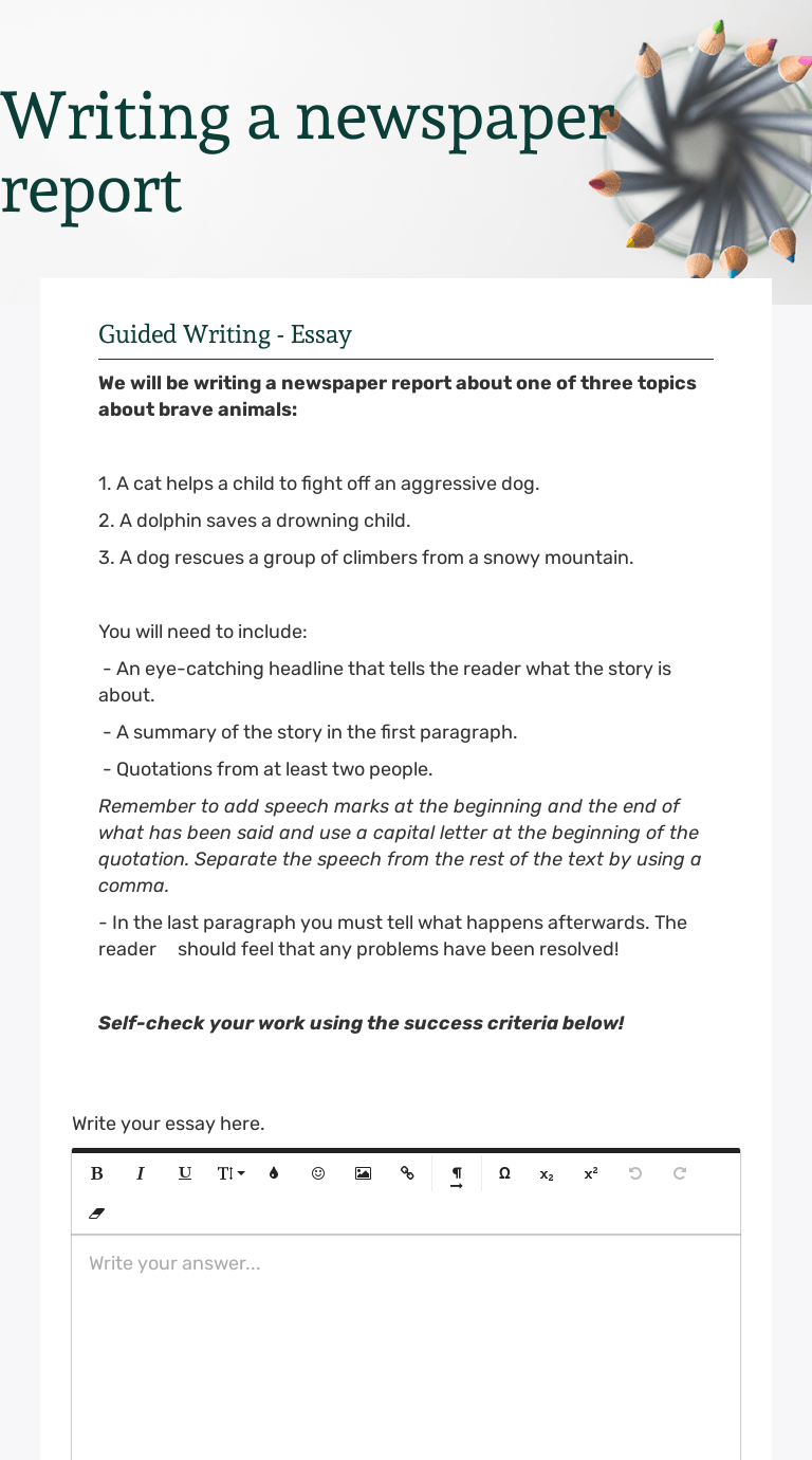 Writing a newspaper report | Interactive Worksheet by SACHA LEANDER  DIJKSHOORN | Wizer.me