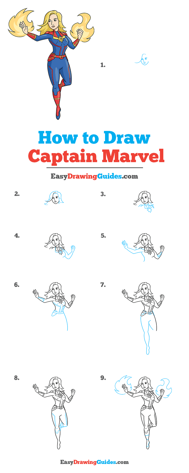 How To Draw Captain Marvel Really Easy Drawing Tutorial