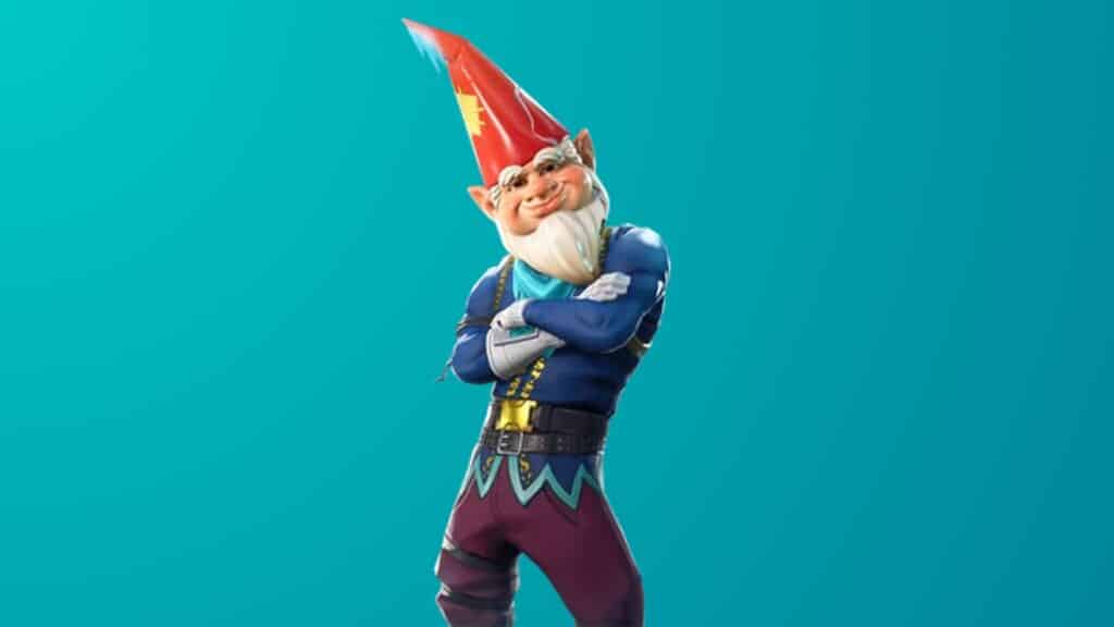 Grimbles Fortnite skin featuring a smug Christmas gnome with a tall red hat.