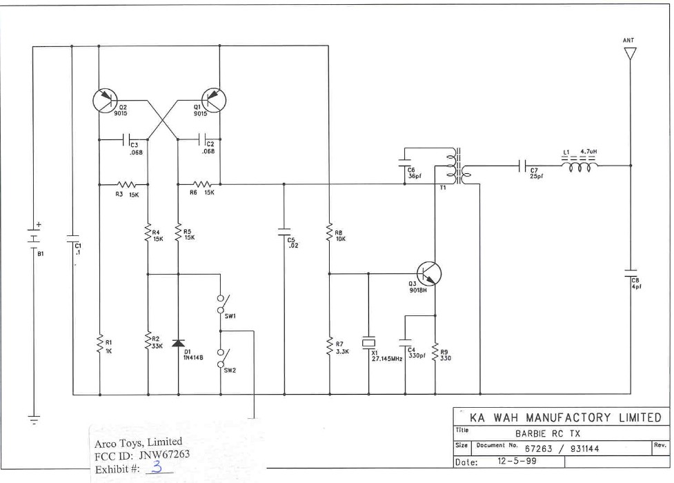 67263 27 Mhz Remote Control Transmitter Schematics Schematic Mattel Brands 67263 27 Mhz Remote Control Transmitter Schematics Schematic Mattel Brands