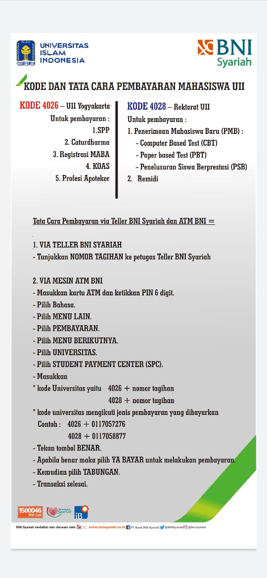 INFORMASI PEMBAYARAN ANGSURAN/TAGIHAN (SPP DAN CATUR DHARMA) - Fakultas  Teknik Sipil dan Perencanaan-Universitas Islam Indonesia