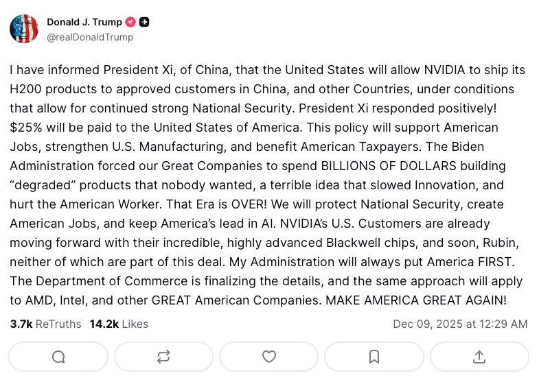 Trump autorise la vente de puces Nvidia à la Chine Trump autorise la vente de puces Nvidia à la Chine