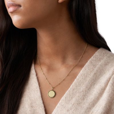 Collier avec médaillon en acier inoxydable doré - JF03167710 - Fossil