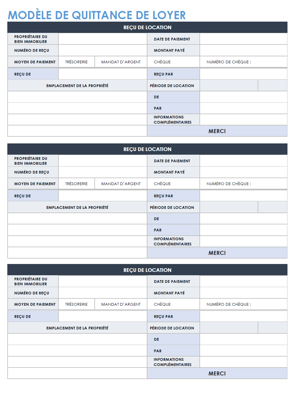 Reçu de paiement word