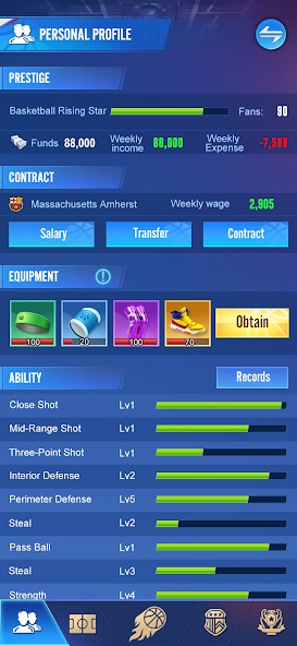 Upgrade your player's skills in Star Rising Basketball MOD APK