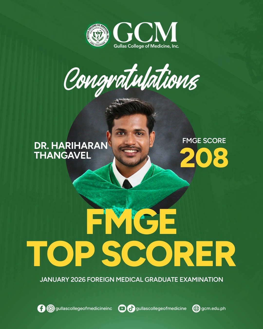 FMGE Top Scorer DR. Hariharan Thangavel