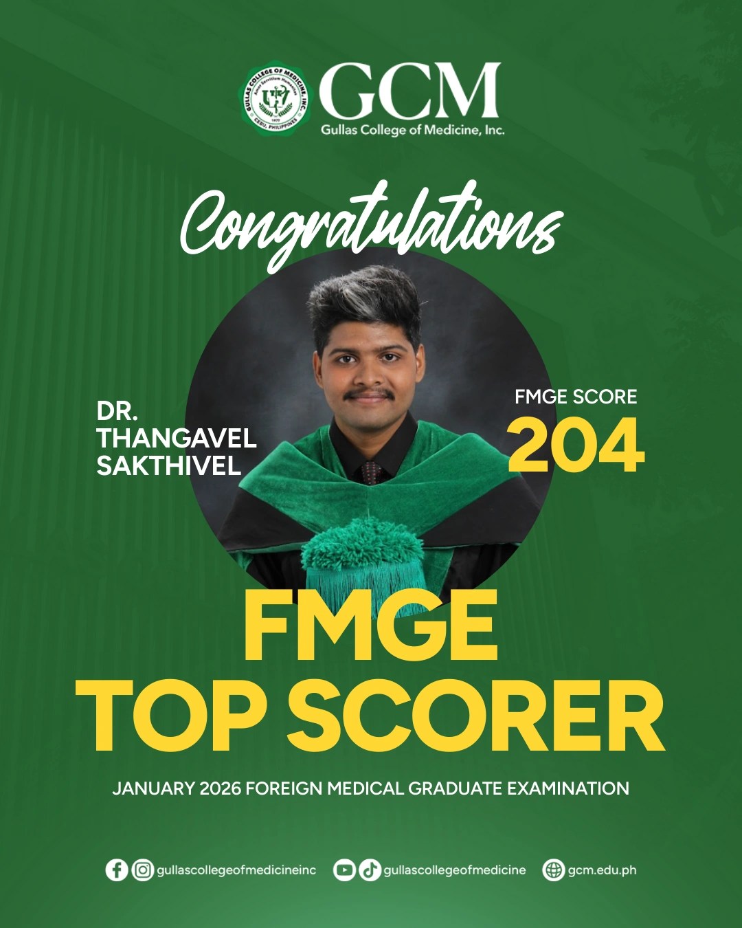 FMGE Top Scorer DR. Thangavel Sakthivel