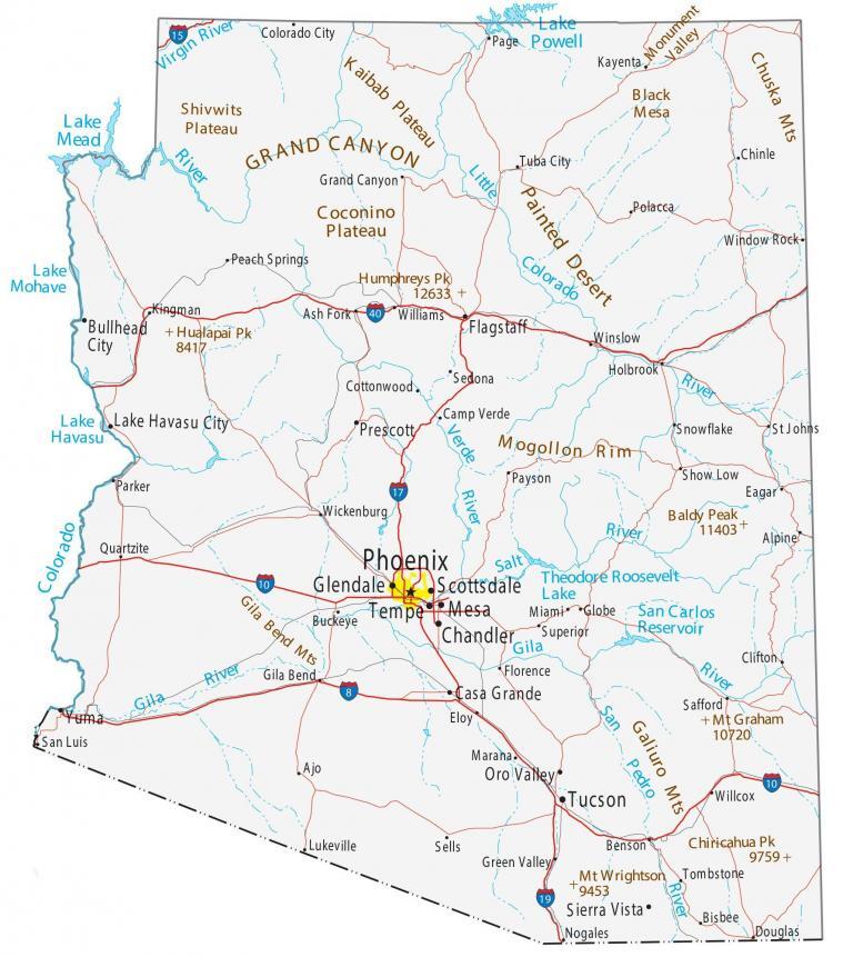 Map Of Arizona Lakes