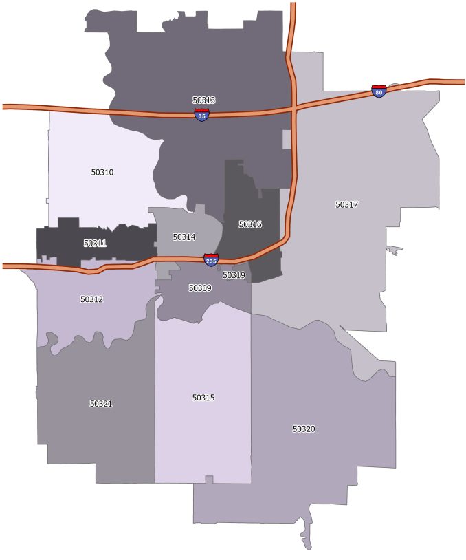 Map Of Des Moines Zip Codes