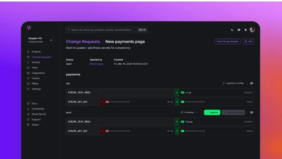 Doppler Launches ‘Change Requests’ To Strengthen Secrets Management Security With Audited Approvals Doppler Launches ‘Change Requests’ To Strengthen Secrets Management Security With Audited Approvals