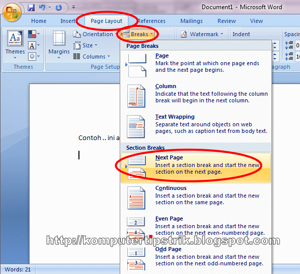 Membuat Isi Header / Footer Berbeda Pada Setiap Halaman di MS. Word 2007 |  H.A.M.I.D_A.O.U.D.A.H