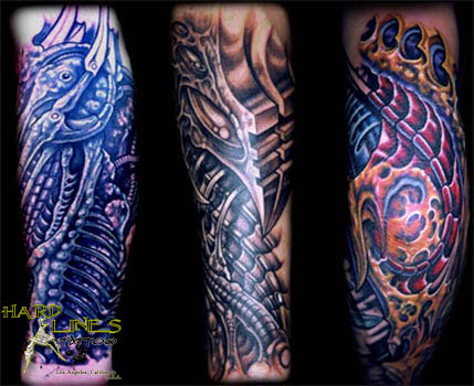 Very Nice Bio Mechanical Pieces In Full Color Hardlines Tattoo