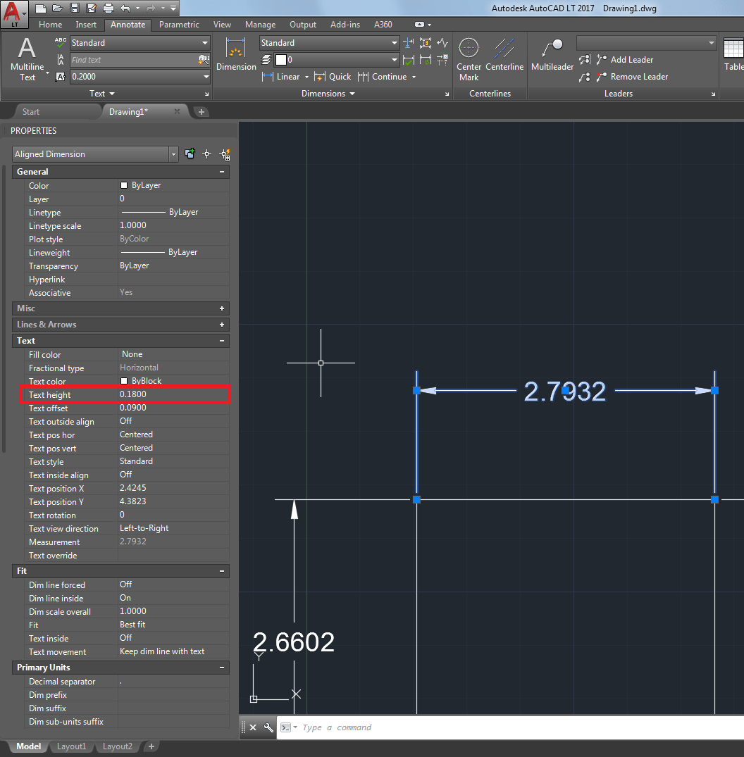 AutoCAD で寸法または引出線の文字の高さを変更する方法