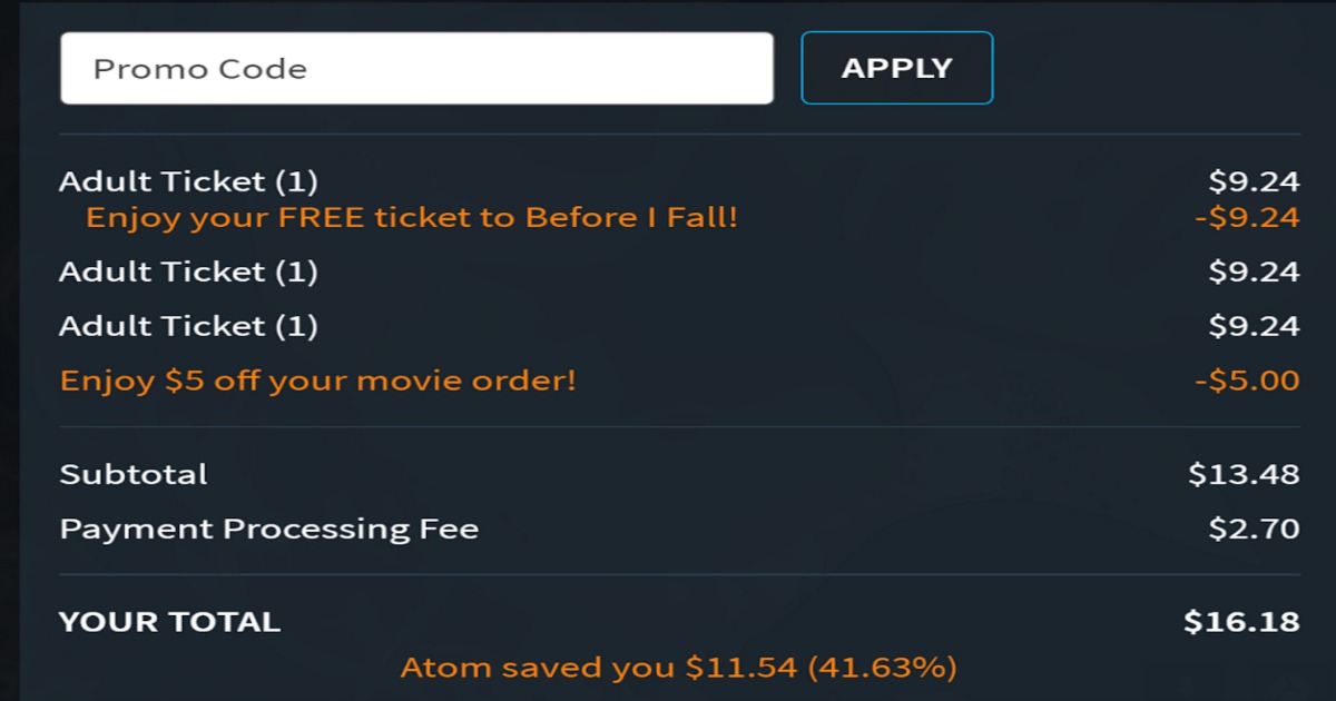 Atom Tickets Buy 2 Get 1 Free Before I Fall Movie Tickets 5 Off Hip2save