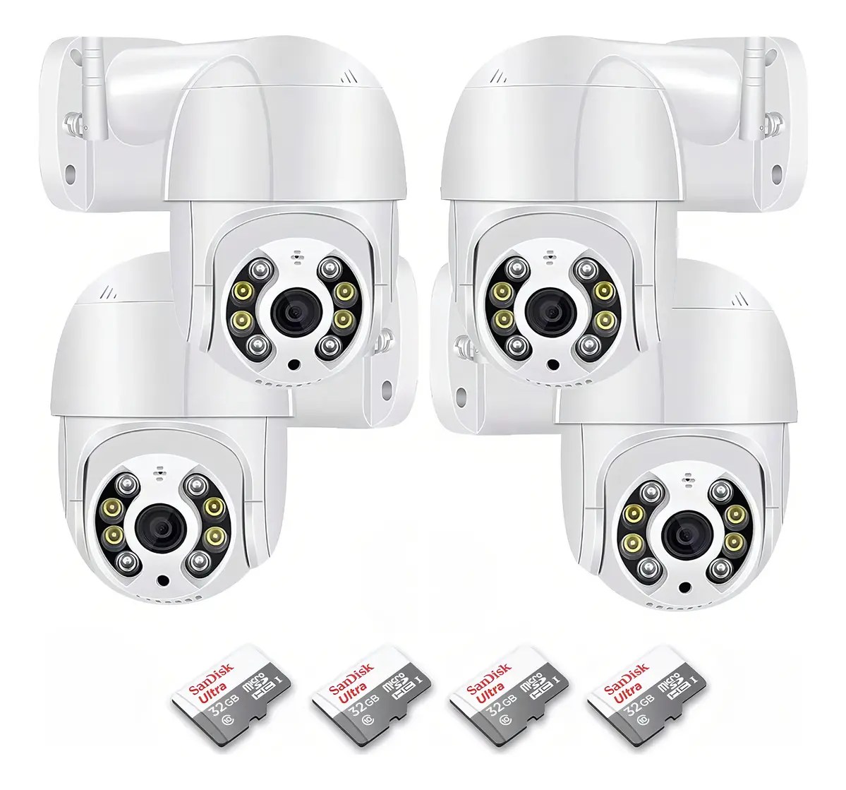 Kit 4 Câmera Wifi Prova D’água Infravermelho C/4 Cartão