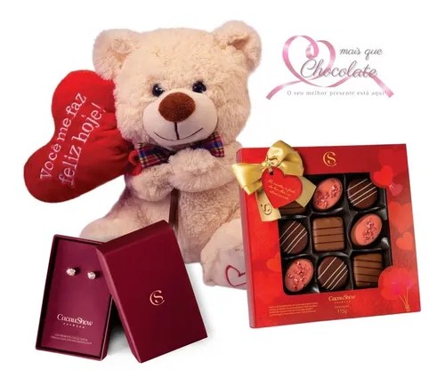 Presente Especial Chocolate Cacau Show E Brincos Swarovski Amo Mais Que Chocolate