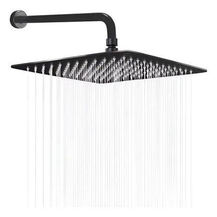 Regadera Cuadrada Tipo Lluvia 20×20 + Tubo 30+chapeton Negro
