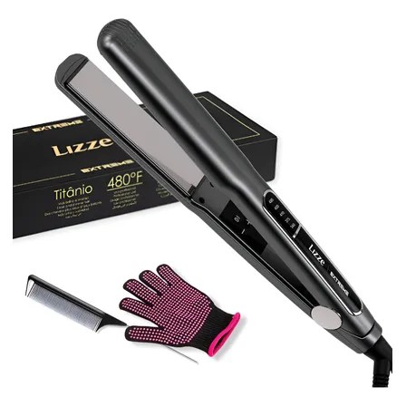 Plancha Lizze Extreme Profesional Original + Guante + Peine Gris Oscuro