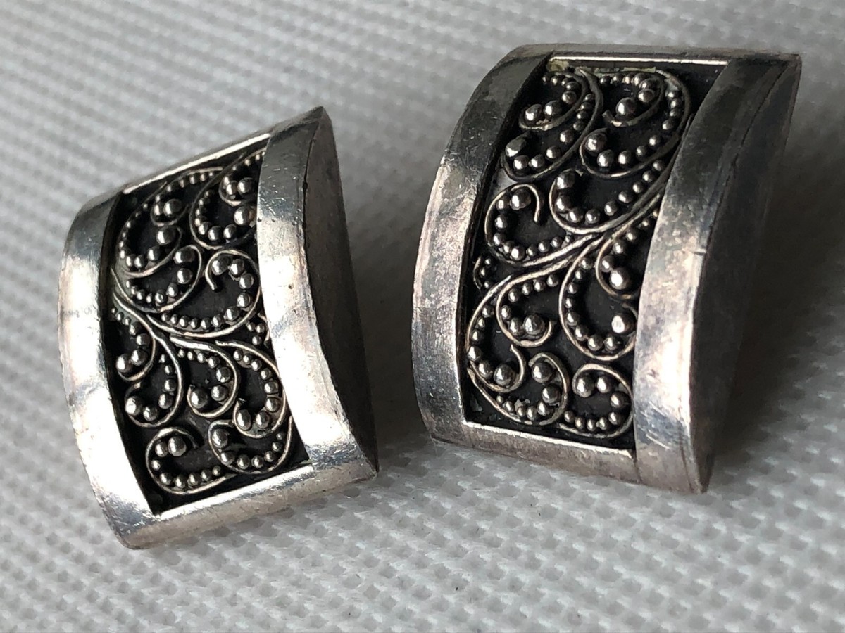 Lois Hill Sterling Silver Earrings Rectangle Pebbled Filigree Scroll Granulated | eBay Lois hill earrings