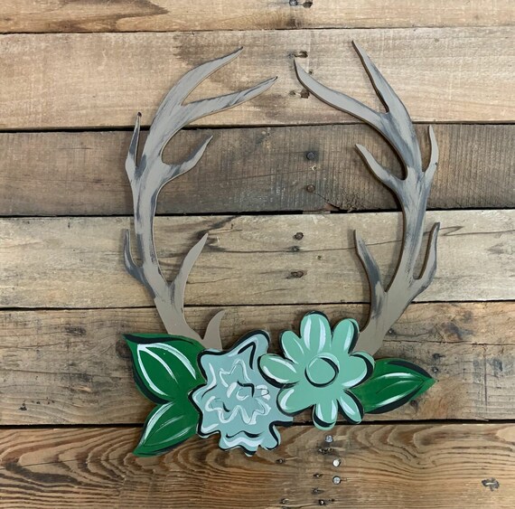 Deer Antler Rack With Flowers