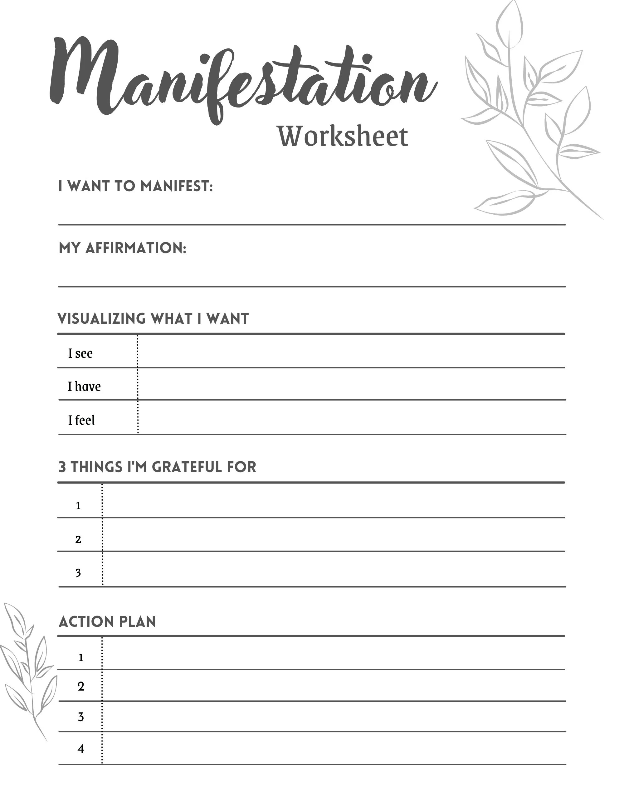 Manifestation worksheet