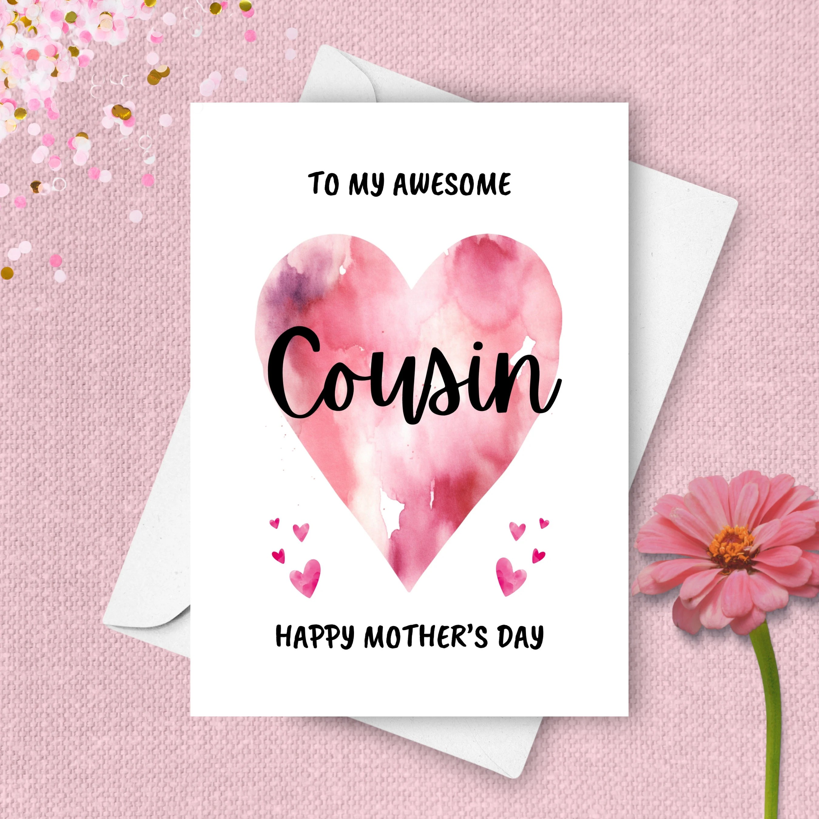 Mothers Day Card for Cousin, for My Awesome Cousin Happy Mothers Day  Greeting, Pink Watercolor Heart Gift for Mum, for Mom Day Present - Etsy  Sweden