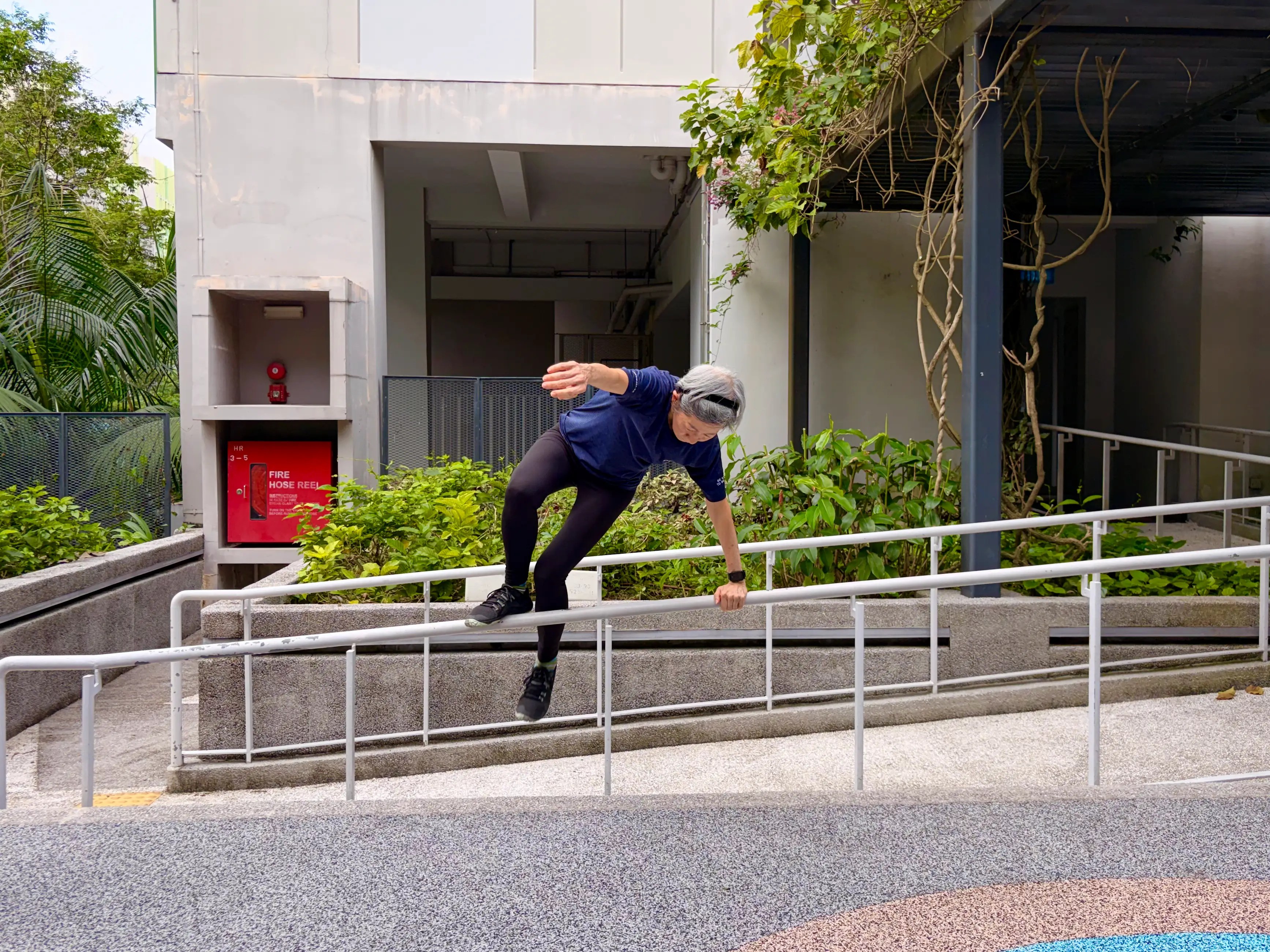 Parkour coach Tan Shie Boon trains seniors