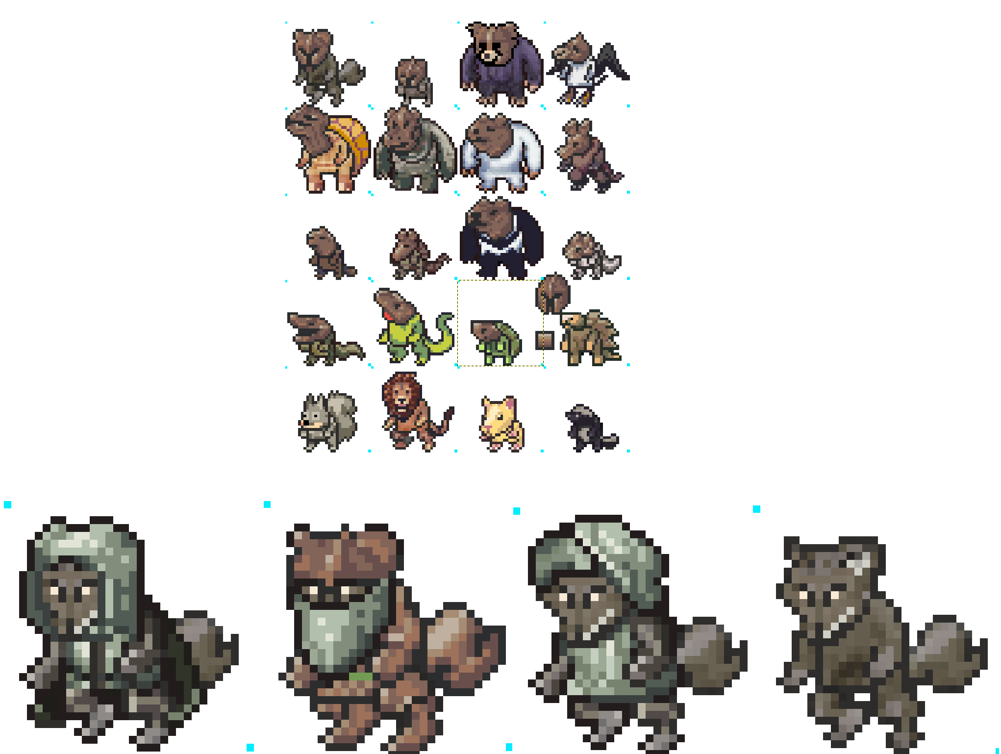 Working on layering animal people for a WIP mod called Animal Kingdoms.  Wolf people done, tedious but satisfying. : rdwarffortress
