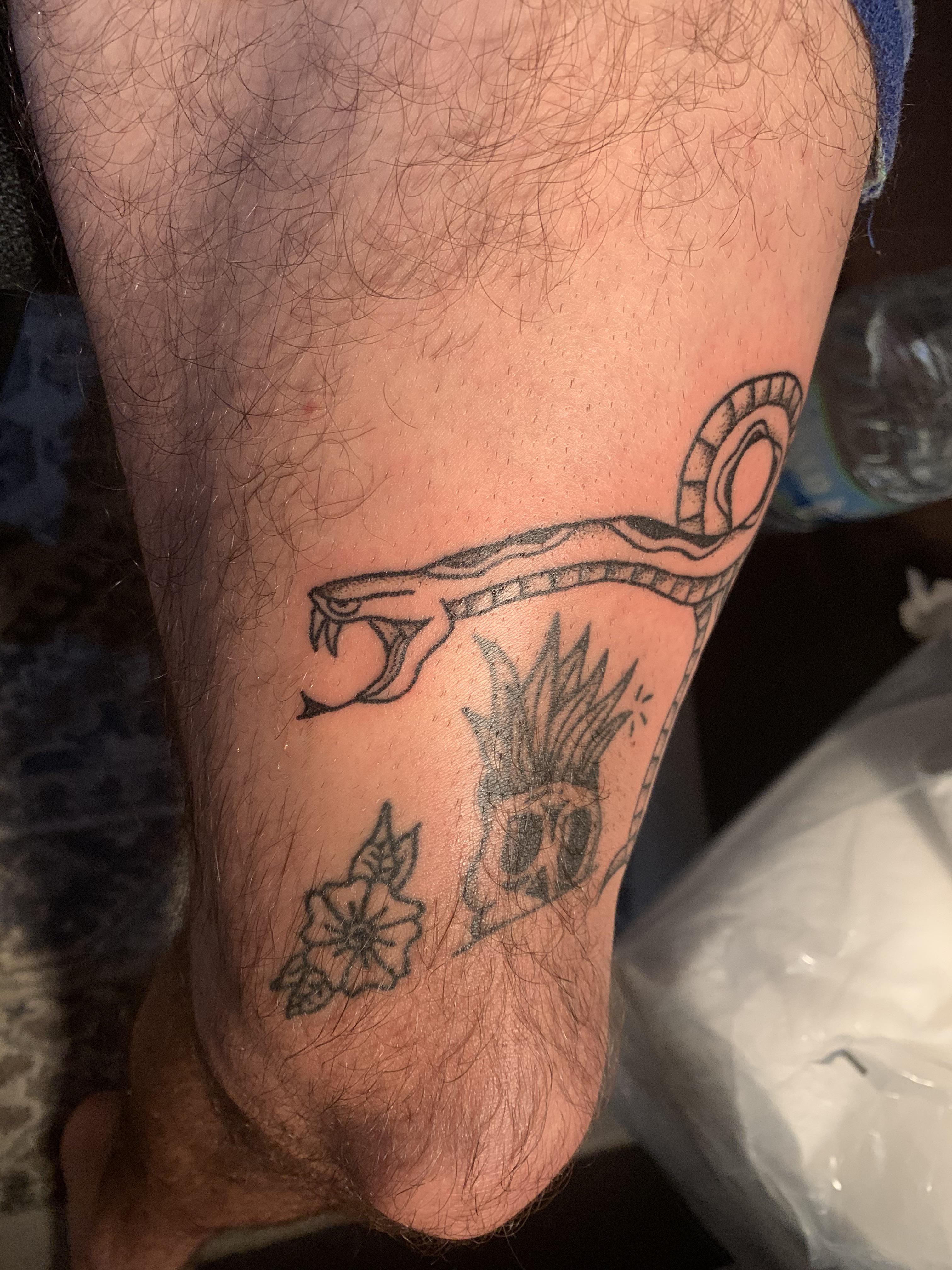 Traditional Snake I Designed To Tie My Other Stick N Pokes Together. My Girlfriend Tattooed This On Me In About 5 Hours With An 11Rl And A 3Rl. She Killed It. Swipe 4032_x_3024_jpg