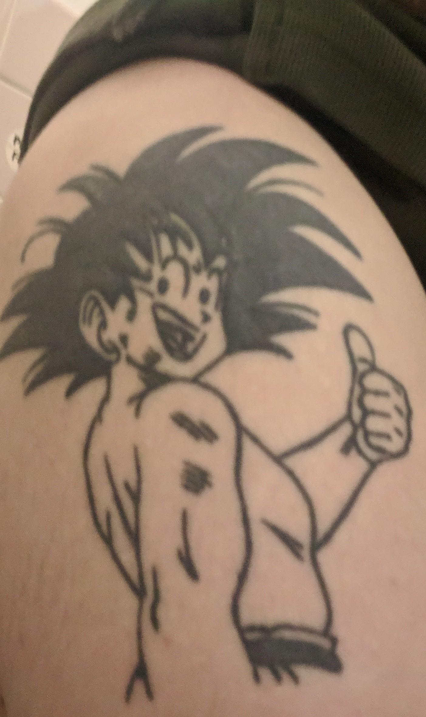 My Late Db Goku Tattoo. Ive Always Loved This Panel From The Manga. Just After Goku Beats The Crap Out Of Picollo And Just Before Picollo Sits Up And Blasts Goku Through 2358_x_1403_jpg