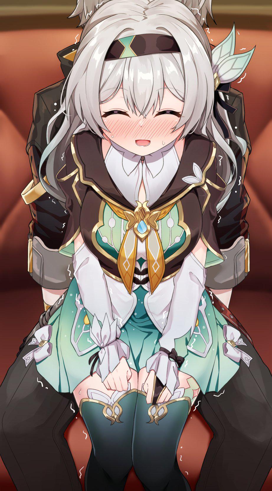 Sitting on his lap with someone she loves is so embarrassing! By: @neno_same : rFireflyMains Cute anime girl skirt lap nsfw