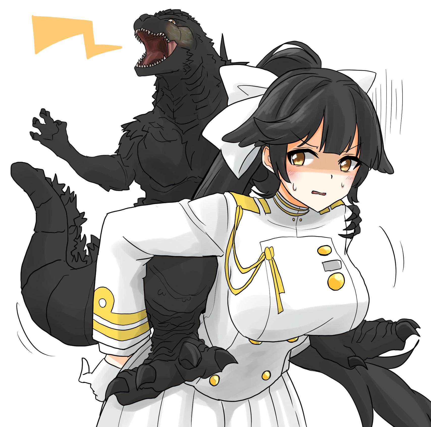 Minus goji carried by his girl, IJN heavy cruiser ship Takao : rGODZILLA Unleash Your Passion with Godzilla and Mothra Rule 34