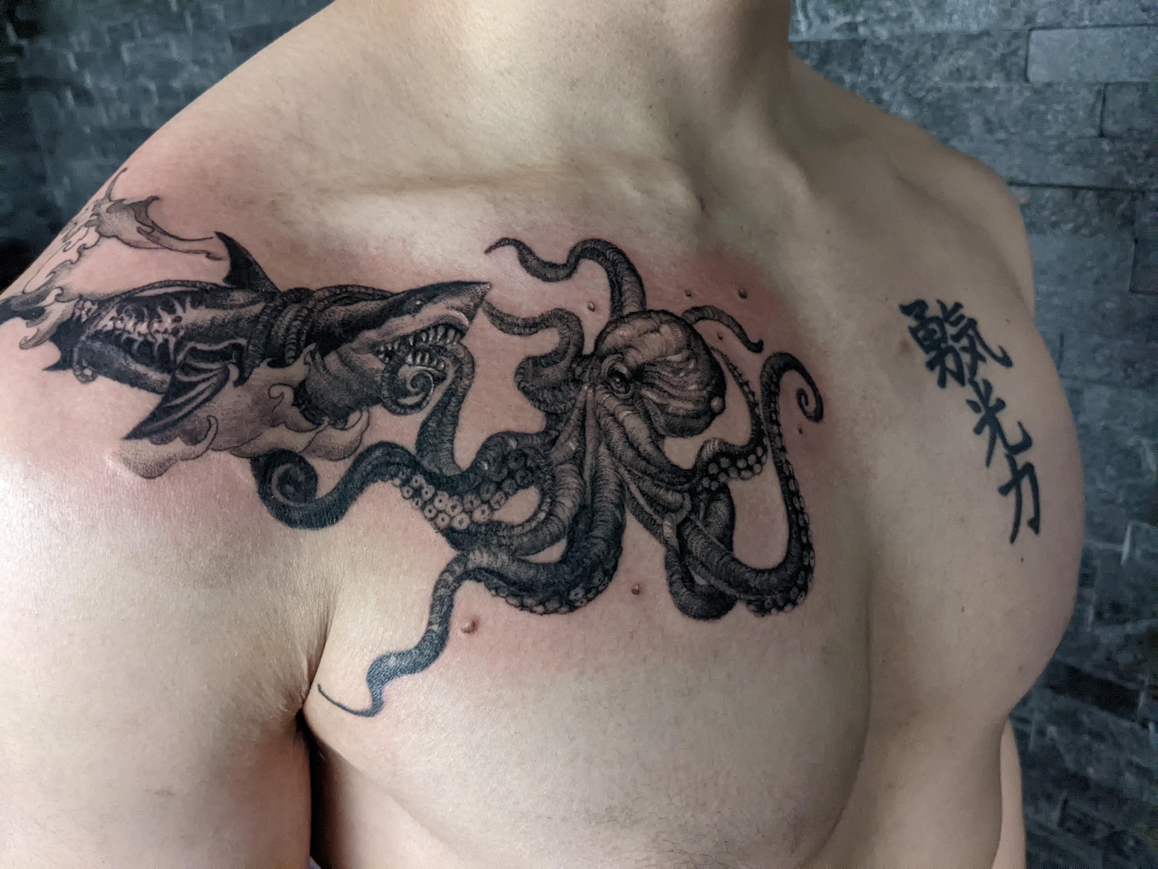 Shark/Octopus Tattoo Done By Naomi At Pine Ink In Toronto Ontario : R/ Tattoos 3024_x_4032_jpg
