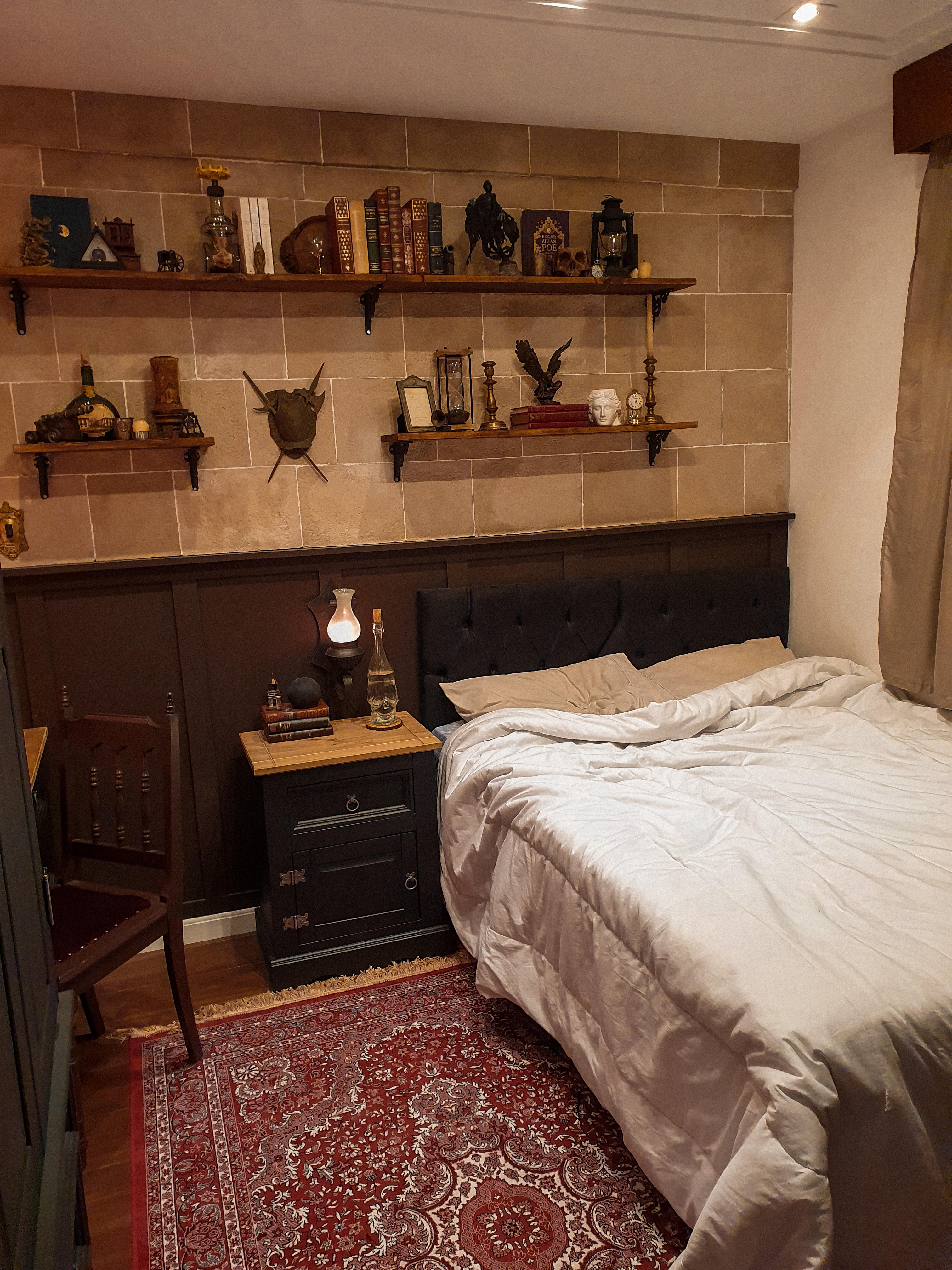 Dark academia dorm room